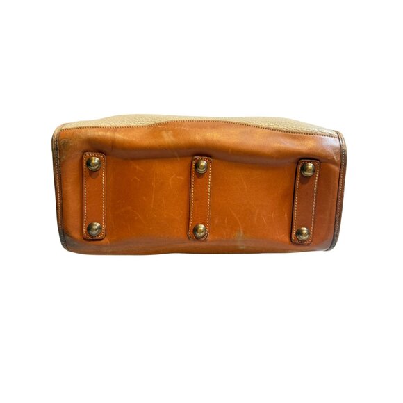 Vintage Dooney & Bourke Two Tone Taupe Saddle Pebbled Leather Satchel Bag - Picture 7 of 14
